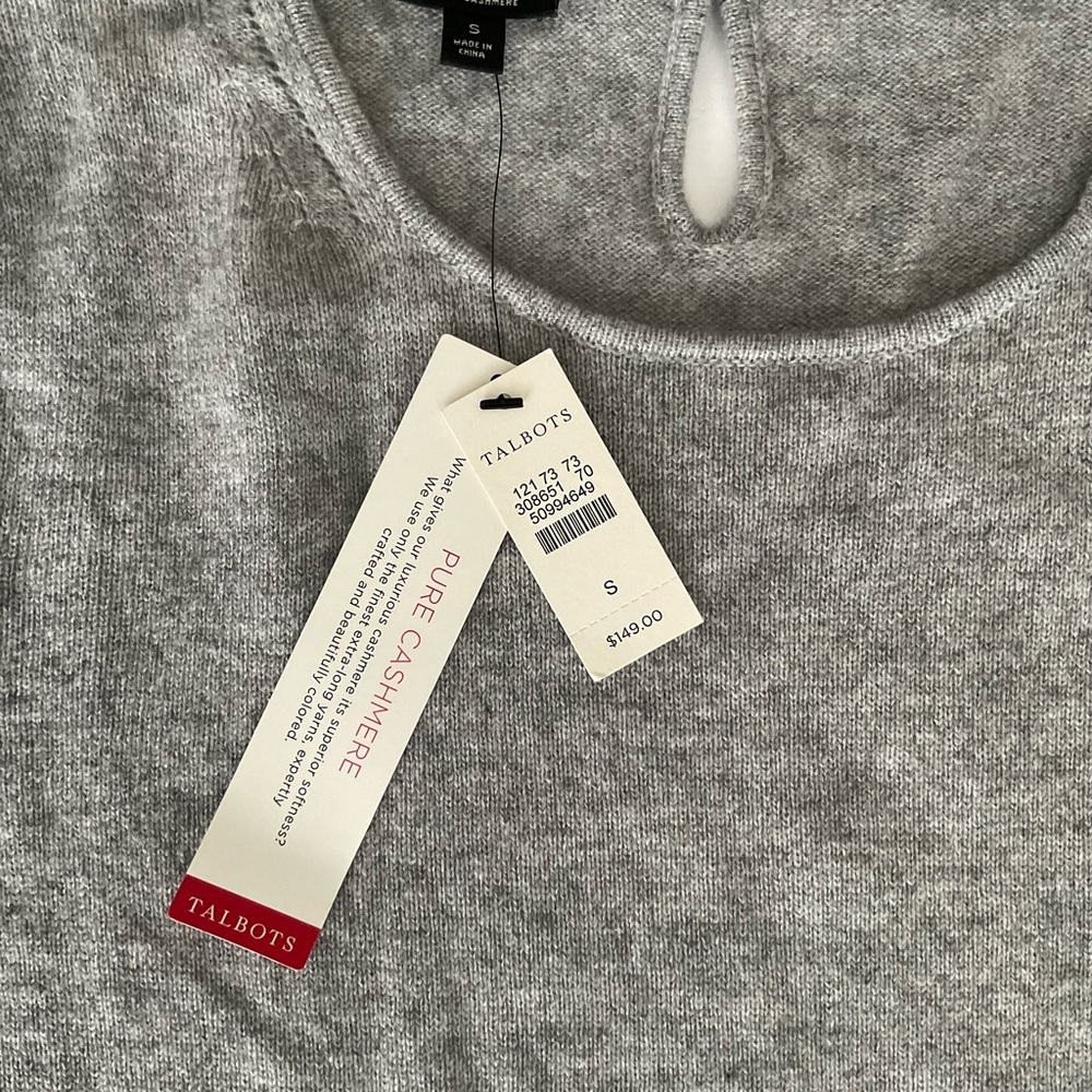 Talbots Pure Cashmere 3/4 Sleeve Gray Sweater Size S NWT - Picture 7 of 8